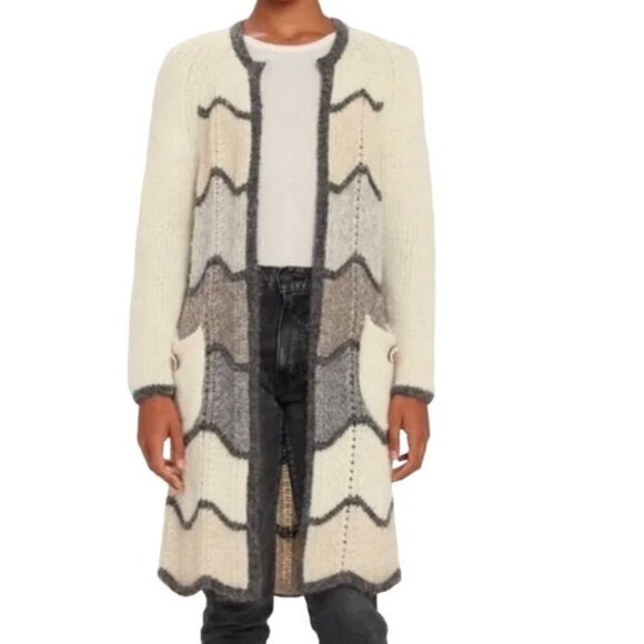 LoveShackFancy Dallas Duster Chevron Striped Long Cardigan Cloudy Grey Size XS - Picture 2 of 10